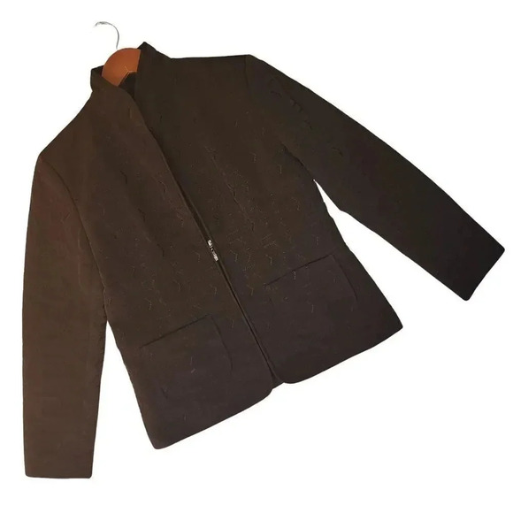 Gallery Zip up Jacket Women Medium Dark Brown Embroidered All Over Long Sleeve - Picture 8 of 8